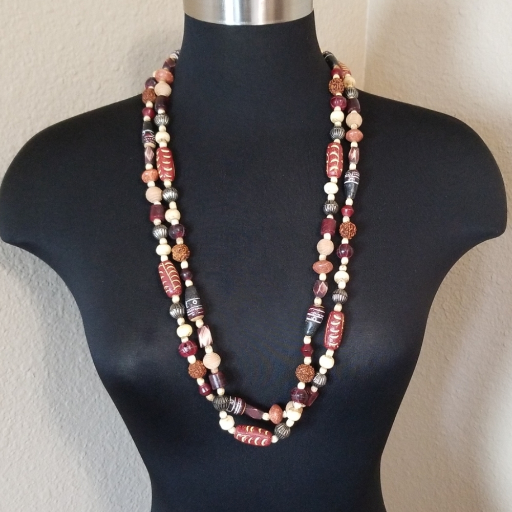 Beautiful Carved Wood Bead Necklace